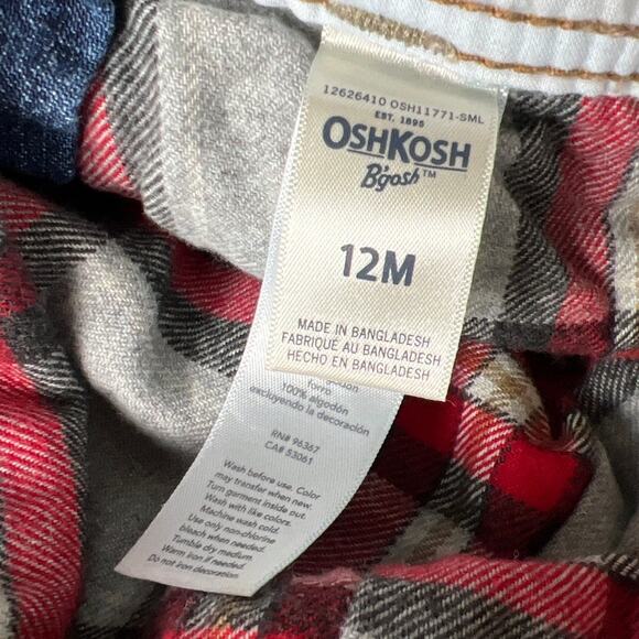 Vintage OshKosh Flannel Lined Denim Overalls 12M - Picture 3 of 8